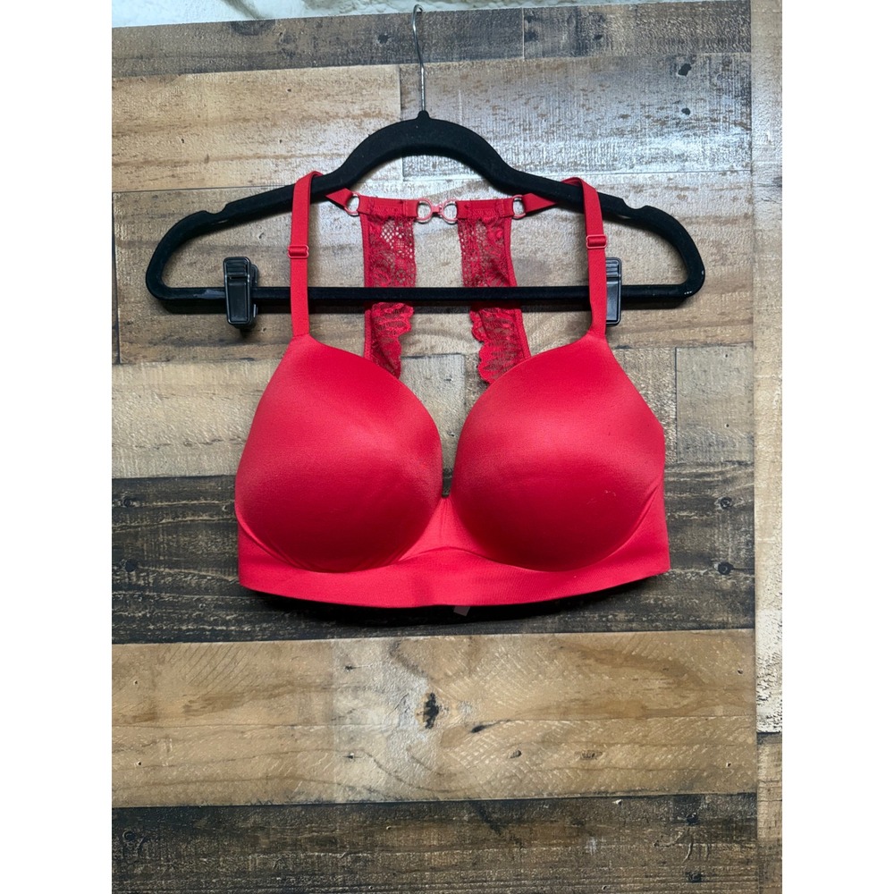 Victoria's Secret Incredible Wireless Lace Racerback Bra Red 34DDD Padded